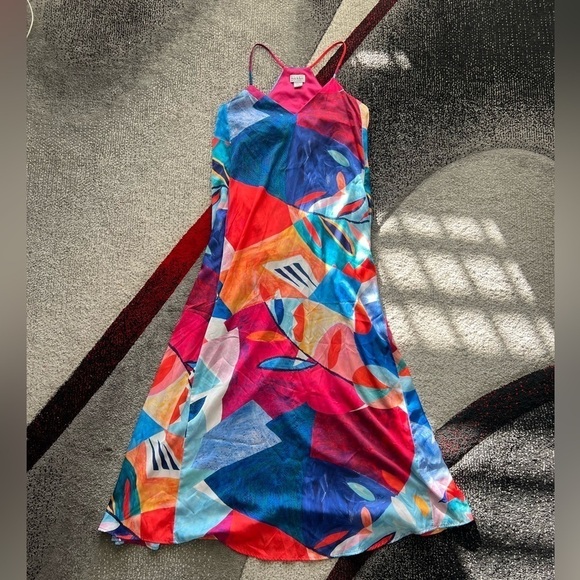 Nicole Miller Satin Charmeuse Art Print Maxi Slip Dress - Picture 3 of 5